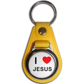 BadgeBeast.co.uk I Love Jesus - Yellow Plastic Medallion Key Ring