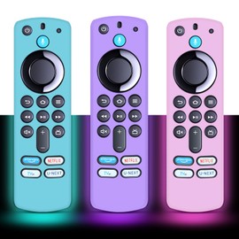 [3 Pack] Firestick Remote Cover 3rd Gen with Alexa Voice Remote 4K,Fire TV Stick Cover Glow in The Dark,Anti Slip Shockproof Silicone Protective Case with Lanyard(Glow Purple&Pink&Blue)