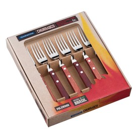 Tramontina Steakgabel Set Jumbo, 6-teilig, rostfreier Edelstahl, Holzgriff FSC-zertifiziert, spülmaschinenfest, Tafelgabeln…