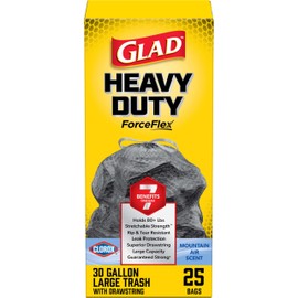 Glad Large 30 Gallon Trash Bags, Clorox Mountain Air Heavy Duty Garbage Bags, Forceflex with Drawstring, 25 Count (Packaging May Vary)