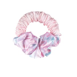 Satin Hair Scrunchie, Pastel Pink and Blue Tie-Dye Pattern, Large Bow Design