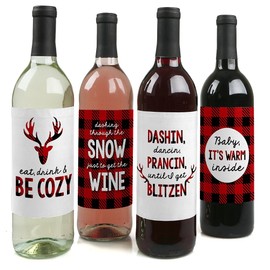 cabré Plaid – Étiquettes de bouteille de vin de Noël – Lot de 4