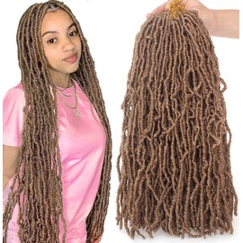 Leeven 18 Inch 1 Pack Synthetic New Faux Locs Crochet Braids Hair Extend Soft Locs Braiding Hair for Women 21 Roots Curly Wavy Goddess Faux Locs Crochet Hair Extensions 27#
