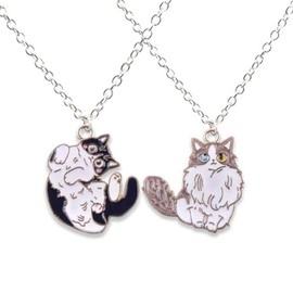 Volare Friendship Necklace Best Friend Necklace Bff Necklace Cat Necklace Couple Necklace (A)