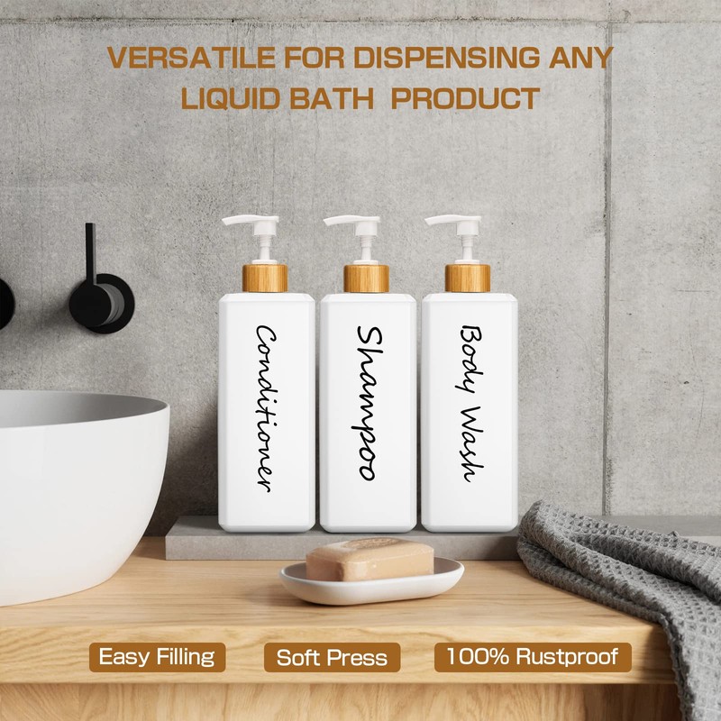 GMISUN Shampoo and Conditioner Dispenser, Refillable White Shampoo and Conditioner