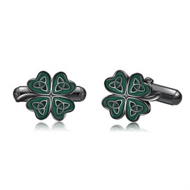 Four Clover Leaf Cufflinks Sterling Silver Black Green Shamrock Tuxedo Cufflinks for Husband Father Brother