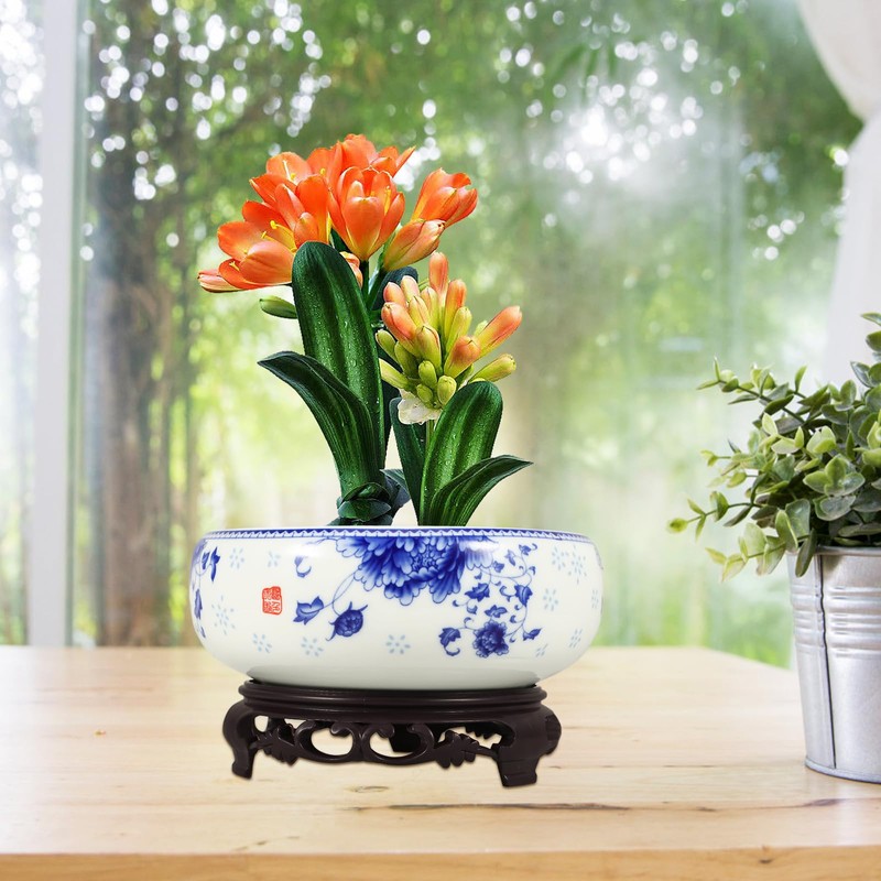 YARNOW Ceramic Bowl Hydroponic Planter Water Lily Bowl with Stand