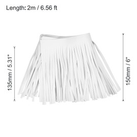 sourcing map 2 Yards 6 Inch PU Faux Leather Fringe Trim Double Side Leather Sewing Tassel Fringe for DIY Sewing Dress Crafts Skirt Decoration, White