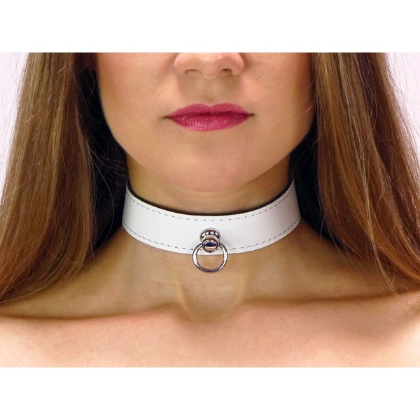 Women's Narrow Collar with O or Clean Ring without Ring (with Ring, White)