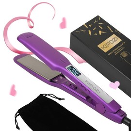 KIPOZI Negative Ion Flat Iron, Anti-Static Hair Straightener with 1.75 inch Floating Titanium Wide Plates - Color: K-139 Blue