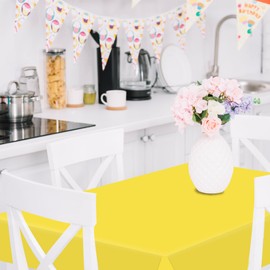 sunepany 2 Pack Yellow Plastic Table Cloths Disposable for 6 to 8 Foot Rectangle Tables 54 x 108 Inch Outdoor Picnic Table Cover for Camping Wedding Baby Shower Birthday Party Baptism Decorations