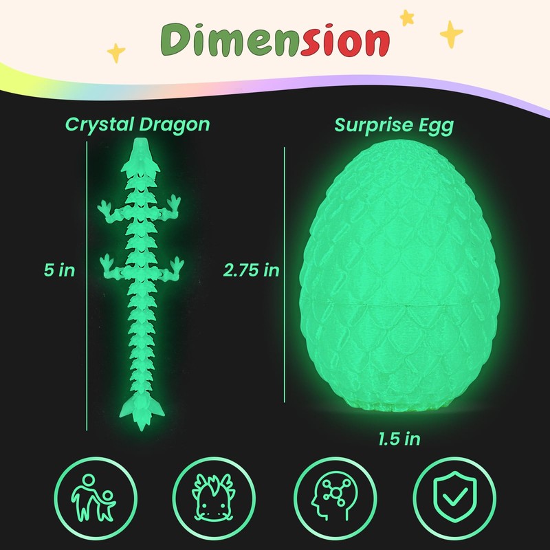 4PCS 3D Printed Dragon Eggs with Dragon Inside, Easter Dragon