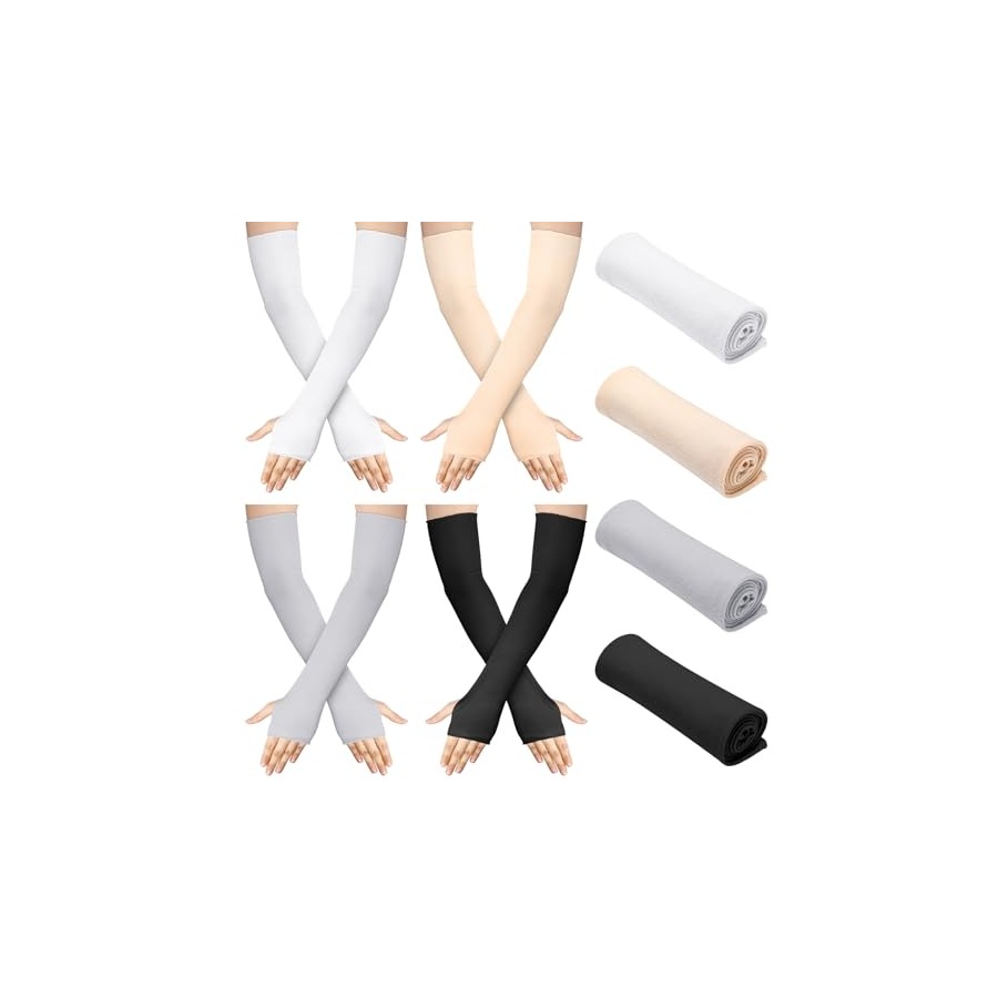 Bememo Fingerless Elbow Length UV Protection Gloves - 4 Pack