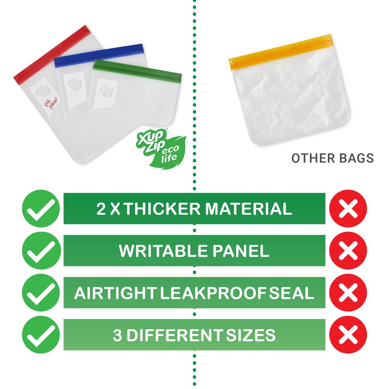XupZip™ Eco Life – 10 Reusable PEVA Zip Lock Storage