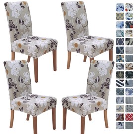 SPRINGRICO Chair Covers for Dining Room Set of 4, Stretch Dining Chair Cover, Washable Spandex Kitchen Parsons Chair Slipcovers, Removable Seat Protector for Home or Party (4 Pack, FLOWERINAS)