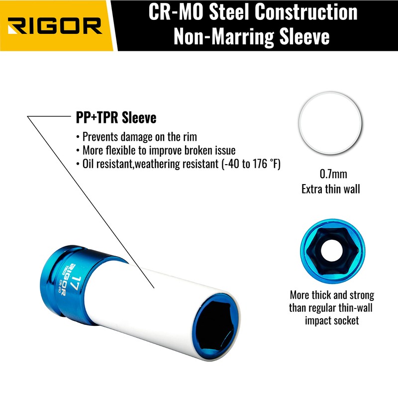 RIGOR 11503 17mm Non-Marring Lug Nut Socket | Wheel Protector