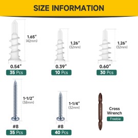 Mywish Self Drilling Drywall Anchors Screws, 150CS 13x32mm,15x32mm,13x42mm Plastic Wall Anchors for Drywall, 3 Sizes Heavy Duty Dry Wall Anchors and Screws Kit Holds Up to 75Lb