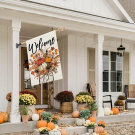 CROWNED BEAUTY Fall House Flag 28x40 Inch Double Sided for Outside Welcome Burlap Floral Mason Jar Large Autumn Yard Flag CF1151-40