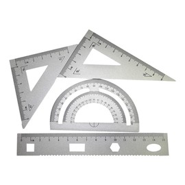 4PCS Metal Ruler Set Aluminum Ruler Set Drafting Ruler Set with Triangle Protractor Linear Ruler Metal Drafting Set Geometry Kit-Sliver