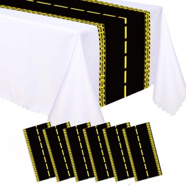 6Pcs Road Table Runner Plastic Disposable Checkered Race Car Table Runner for Holiday Birthday Decor Racing Party Essential,108x14In(Yellow)