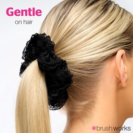 Brushworks Lace Scrunchies - 2 Pack of Black & White Hair Accessories, Soft, Gentle Hair Ties for Elegant Everyday & Evening Hairstyles