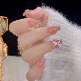 Light Rain Medium Size Hand-made Press on Nails, 3D Gel UV Finished False nails with Design by Professional Manicurist