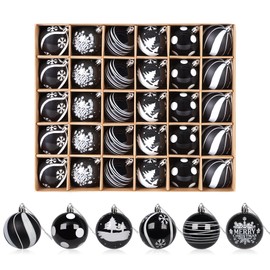 Christmas Baubles (30, Black and White, 6 cm)