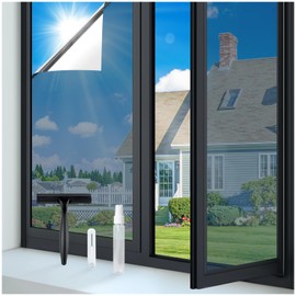 rabbitgoo One Way Window Privacy Film Tint with 3 Tools for Home, Sun Heat UV Blocking Control Reflective Adhesive Mirror Tint See Out Not in Office Door Covering, Silver, 23.6 x 78.7 inches