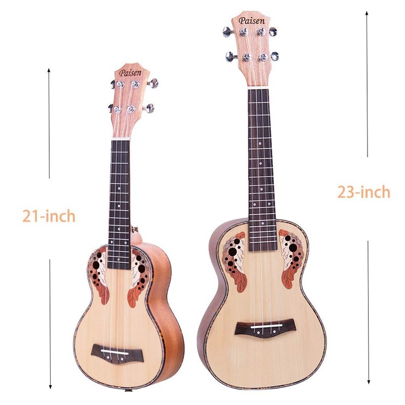 Paisen Soprano Ukulele 21 inch Hawaii Spruce Ukuleles with Tuner