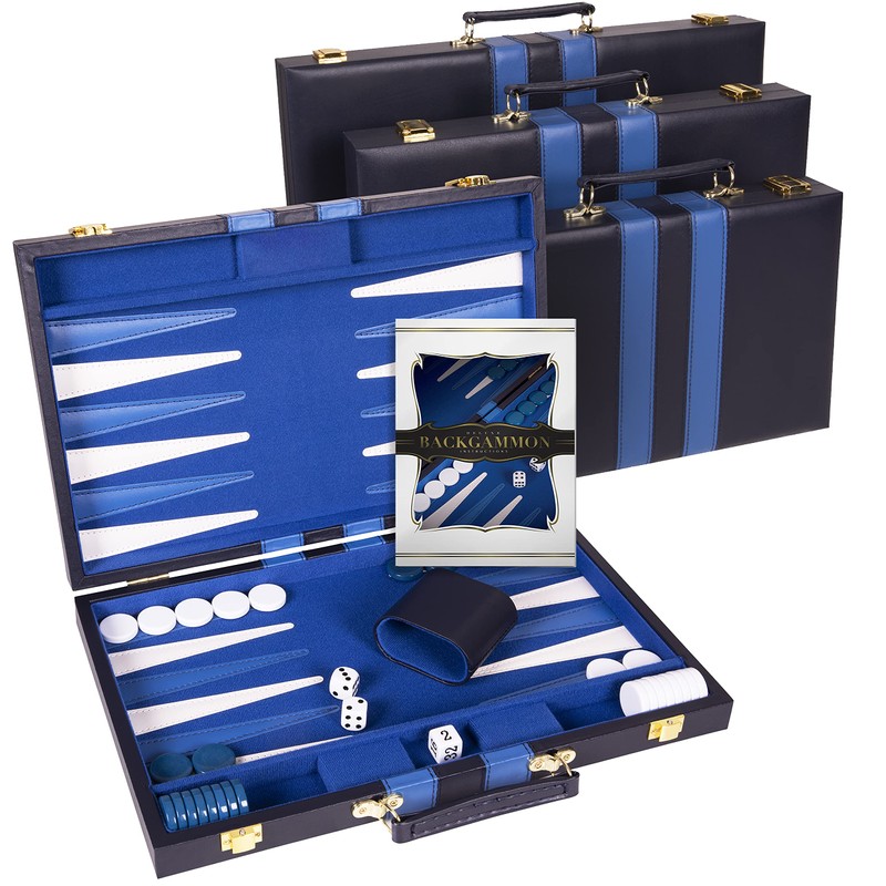Crazy Games Backgammon Set - Classic Blue Medium 15 Inch
