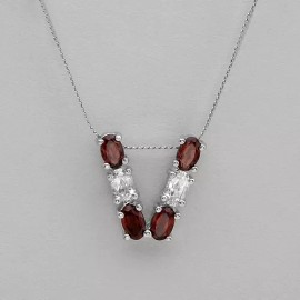 Unbranded Initial V letter necklace With 1.10ctw Garnet & Topaz in 925 Sterling Silver 16"