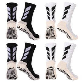 Howwide 4 Pairs Pilates Sport Socks Soccer Socks Youth Athletic Socks Men Non Slip Non Skid Grip Hospital Yoga Football Socks Black White Grip Pads