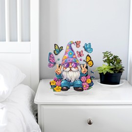 Gnome Diamond Painting Desktop Ornament, 5D Diamond Art Kit for Adults, Crystal Diamond Gem Art Tabletop Ornaments Double Sided, Stand Up Diamonds Painting Crafts for Home Decor, Box Package