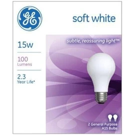 GE Lighting 97491 15 Watt Soft White Standard Incandescent Light Bulb 2 Pack