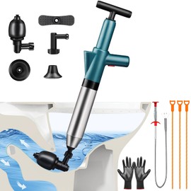 Toilet Plunger Drain Clog Remover: High Pressure Air Drainage Blaster Gun Clog Remover Tool- Stainless Steel Air Plunger for Bathroom, Sink, Floor, Kitchen Clogged