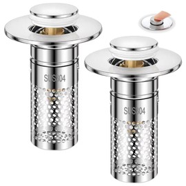 Bathroom Sink Stopper with Hair Catcher, 2Pcs Pop Up Sink Drain Filter with Removable Stainless Steel Filter Basket Hair Catcher, for US 1.06''-1.45'' Drain, for Bathroom Sink Stopper Replacement