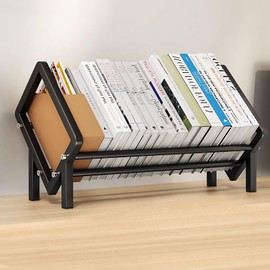 ENCIMART Stainless Steel Tilting Desk Bookshelf Organizer for Book Lover and Record Holder, Desktop Storage Book Rack for Magazine/CDs/Books Display, Mini Tabletop Bookcase in Office/Home/Living Room