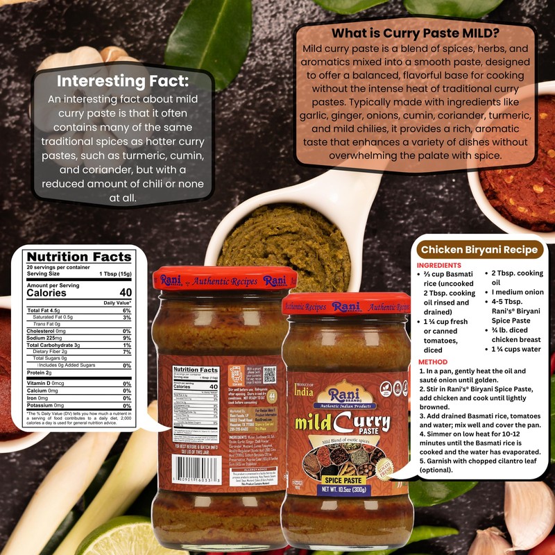Rani Curry Paste MILD (Spice Paste) 10.5oz (300g) Glass Jar,