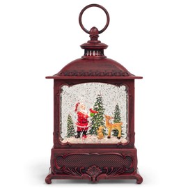Roman 133574 Led Swirl Lantern Santa with Cardinal, 8.7 inch, Red