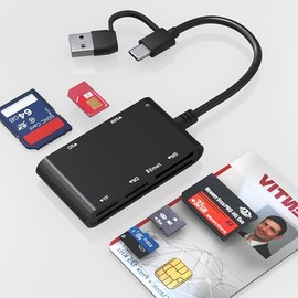 Adaptador de tarjeta SIM USB C/A Lector de tarjetas inteligentes – Lector CAC 7 en 2 Militar y MS Pro Duo/SD/TF/M2/ID/IC/PIV/SIM, lector de tarjetas M