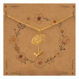 Bixorp Birth Flower Necklace Gold & Silver - Stainless Steel Flower Necklace for Women and Girls, Stainless Steel, No Gemstone