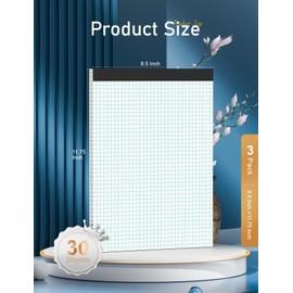 Zaviko Grid Paper Pads 8.5 x 11, 3 Pack, 4x4 Blue Quad Graph Paper Pads 8.5 x 11, White Quadrille Pad, Easy Tears Off, Cardboard Backing, Grid Notebook 8-1/2" x 11", 70 GSM Graft Paper, 30 Sheets/Pad