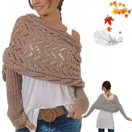 Multifunctional Scarf Sweater Wrap With Sleeves for Women (Khaki)