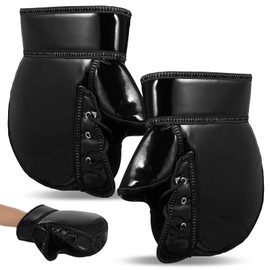 POPETPOP Motorcycle Steering Wheel Cover, Gloves, Winter, Cold Protection, Waterproof, Windproof, Reflective Coating Included, Scooter, Bicycle, Cairo Pocket, PU Leather, Synthetic Fiber, Black, Left