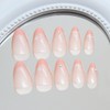 SXVME Chrome Pink French Tip False Nails Short Almond, Glitter