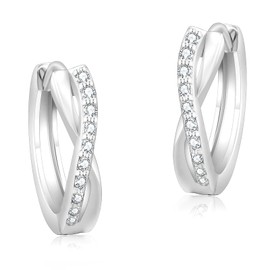 KRKC & CO Women's Hoop Earrings, Small, Beautiful, 925 Silver, Hypoallergenic Metal, CZ Zirconia, Glitter, Fashionable Accessory, Gift for Women, Silver, Cubic Zirconia