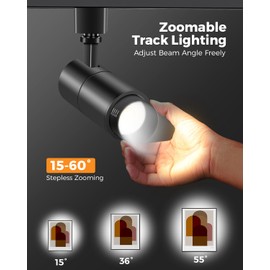 VANoopee 3-Color Zoomable 10W LED Track Lighting Heads H Type Track Light Heads Dimmable Bright Ceiling Spotlight Fixtures Accent Art, 3000K 4000K 5000K Adjustable, CRI90+ 15°-60° 1000lm Black 4 Pack