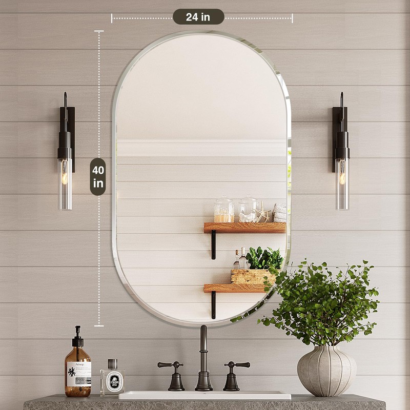 Brightify Oval Bathroom Mirrors for Over Sink, 24x40 Frameless Bathroom