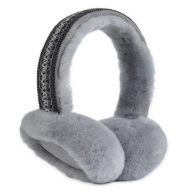 Harssidanzar Winter Earmuffs for Women, Sheepskin Earmuffs, Foldable Earmuffs, Outdoor Earmuffs HL304EU, gray