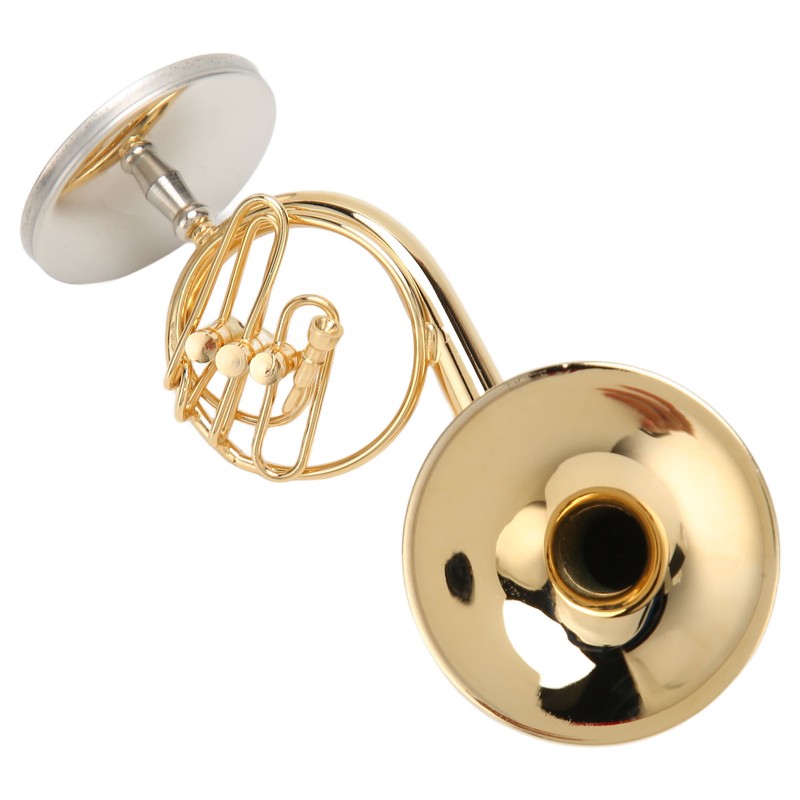 Miniature French Horn Model Brass Golden Stylish Exquisite Birthday Gift